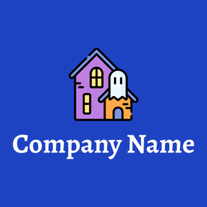 Haunted house logo on a Persian Blue background - Architectural