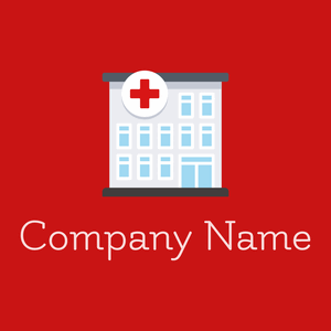 Hospital logo on a Fire Engine Red background - Architectural