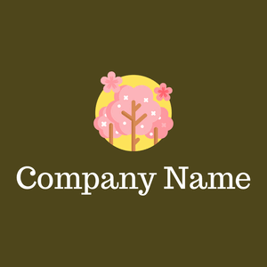 Pink Cherry blossom logo on a  green background - Floral