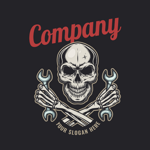 skull head with wrench in hands logo - Automotive & Vehicle