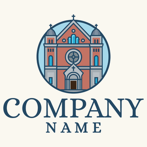 Logo of a church building in a circle - Religious